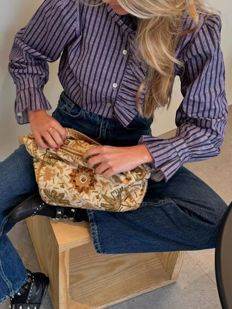 Casual Stand Collar Blouses for Party Female Elegant Tops Clothes