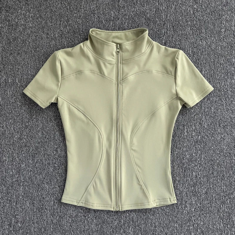 Quick-Dry Full Zip Short Sleeve Yoga Top