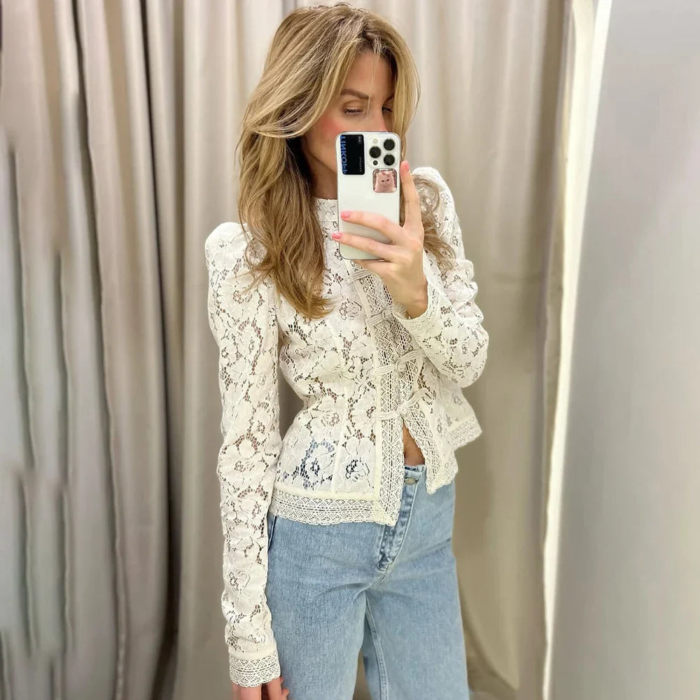 Lace Patchwork V-Neck Blouse