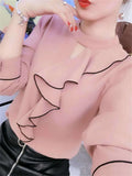 Women's Chiffon Ruffled Stand Collar Blouse