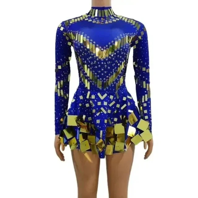 Women's Mirror Sequin Party Dress - Stretch Stage Dance Dress