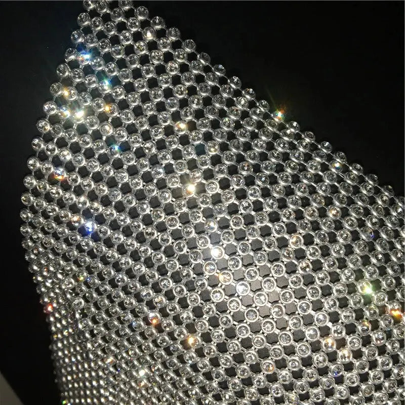Women's Rhinestone V-Neck Backless Glitter Crop Top