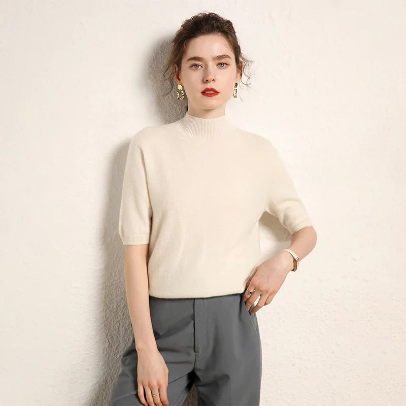 Women's 100% Cashmere Short-Sleeve Sweater