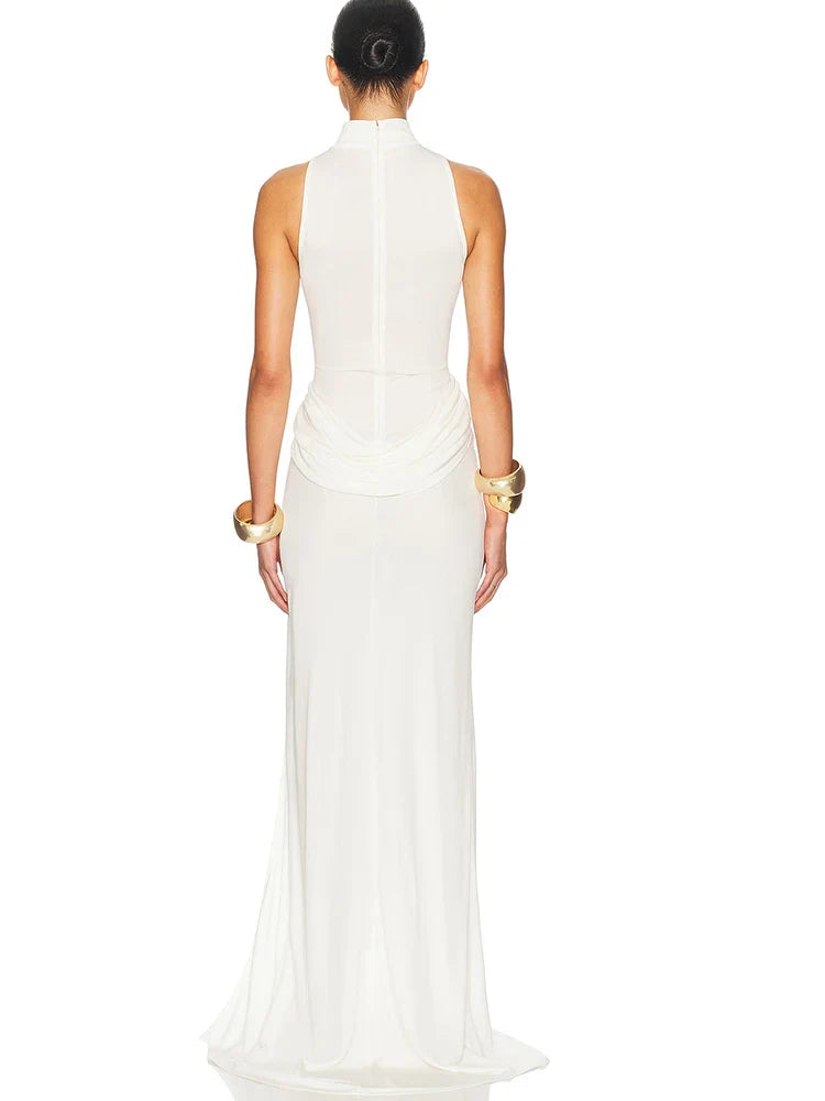 Turtleneck High Slit Sleeveless Sheer Maxi Dress