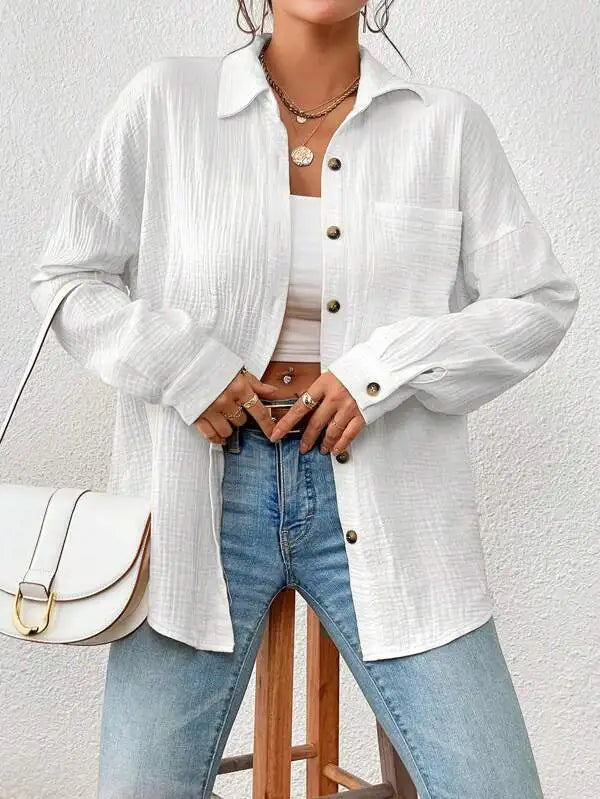 Women's Cotton Linen Oversized Shirt - Loose Casual Button-Up Top