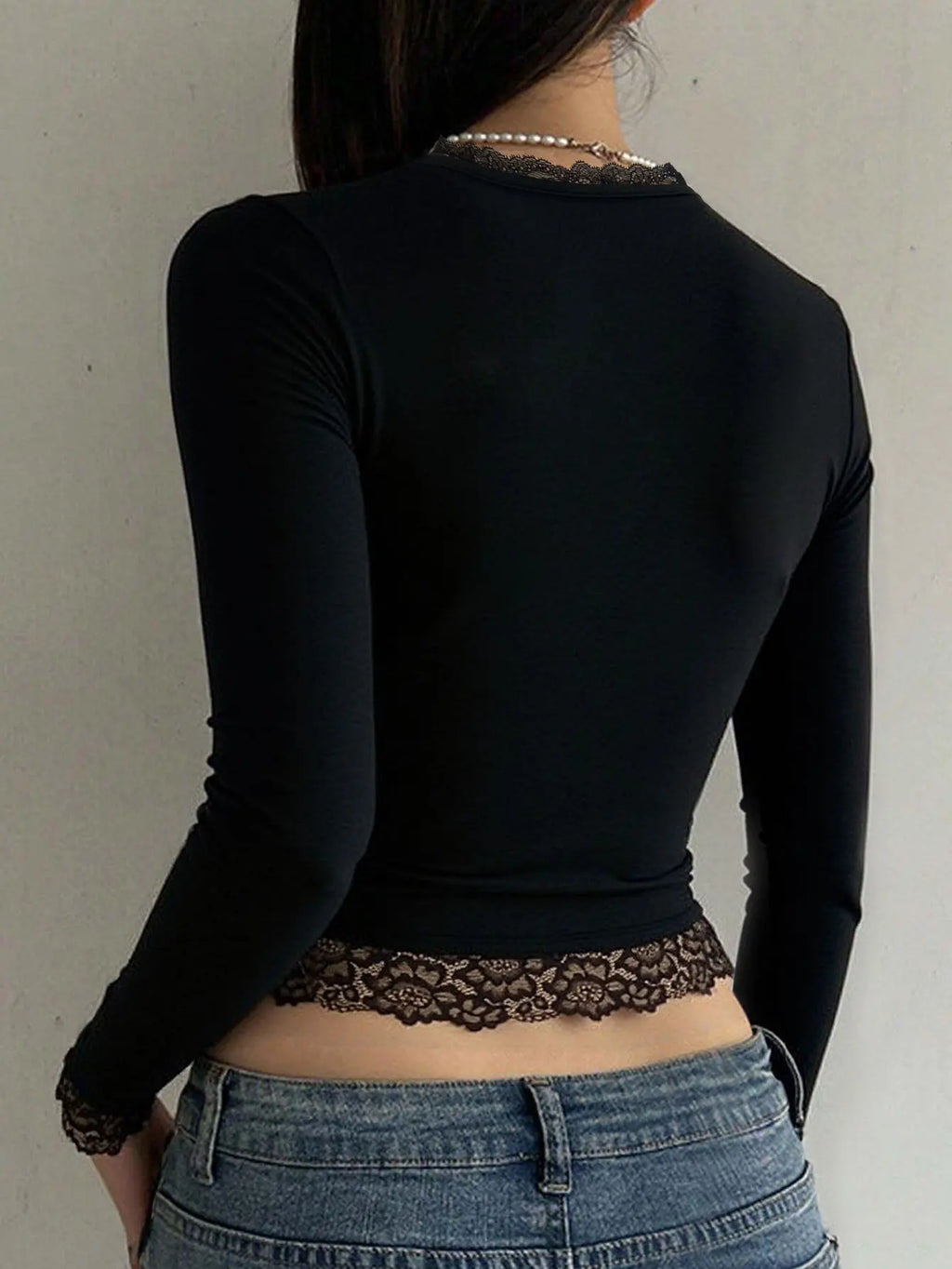 Y2K Fairy Graphic Lace Trim Long Sleeve Tee
