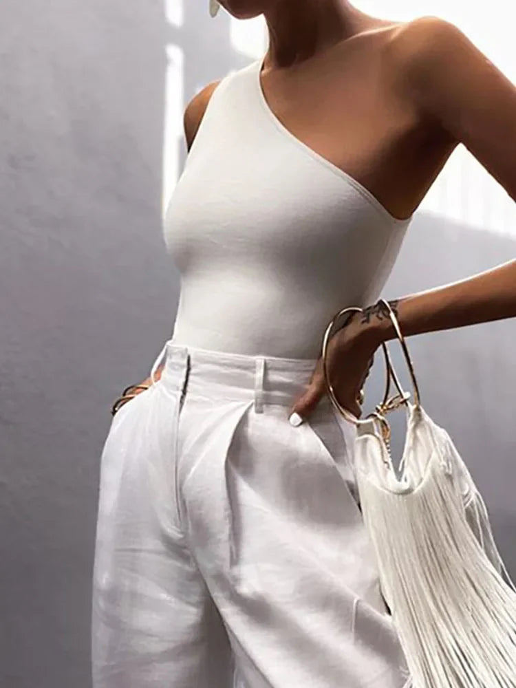 One Shoulder Backless Sports Crop Tank Top