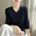 Women's Cotton V-Neck Cropped Sleeve T-Shirt