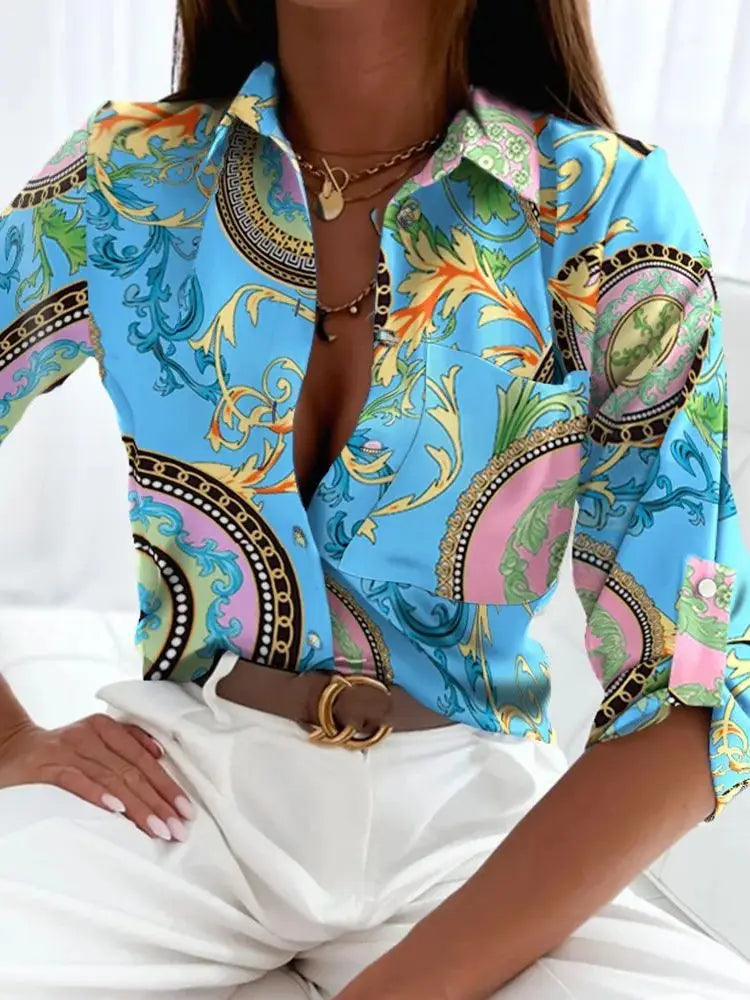 Women's Office Blouse - Stripe Print Long Sleeve Slim Fit Shirt