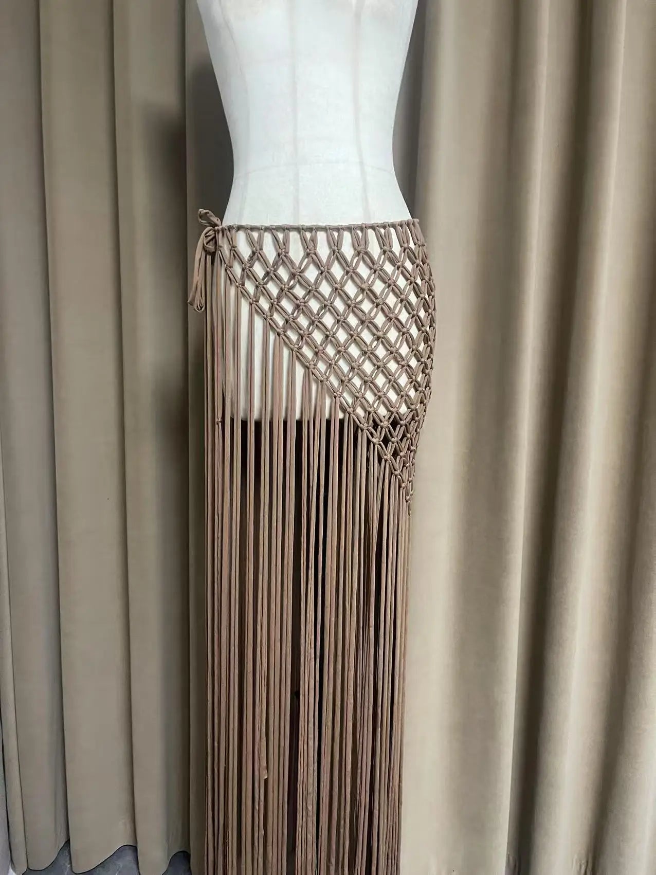 Beachapche Hand Crochet Tassel Skirts Women Fashion Sexy Side High Knitted  Beach Cover Ups