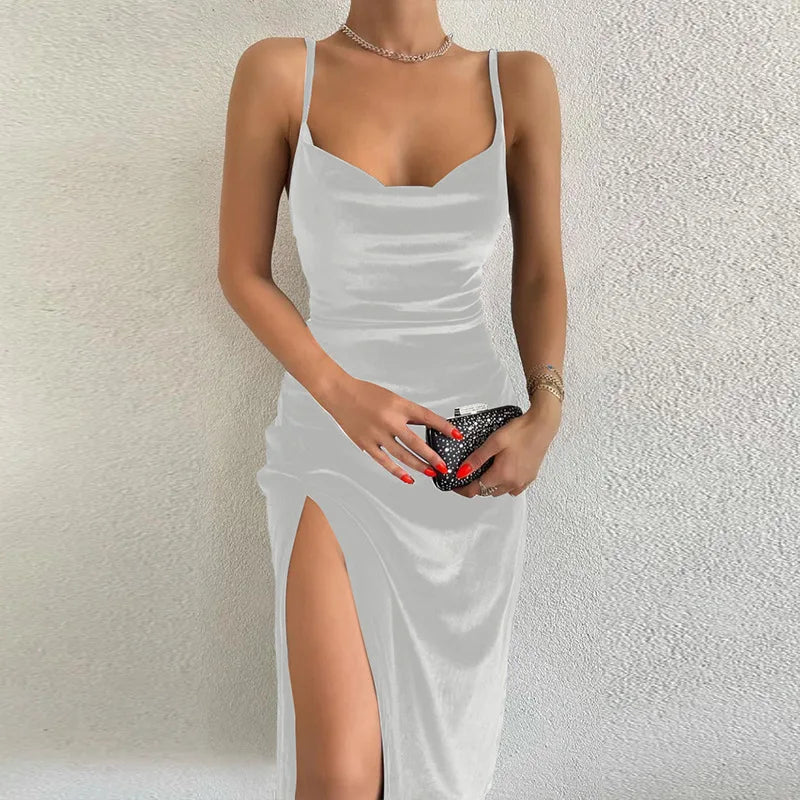 Velvet Slash Neck Sleeveless Slip Maxi Dress