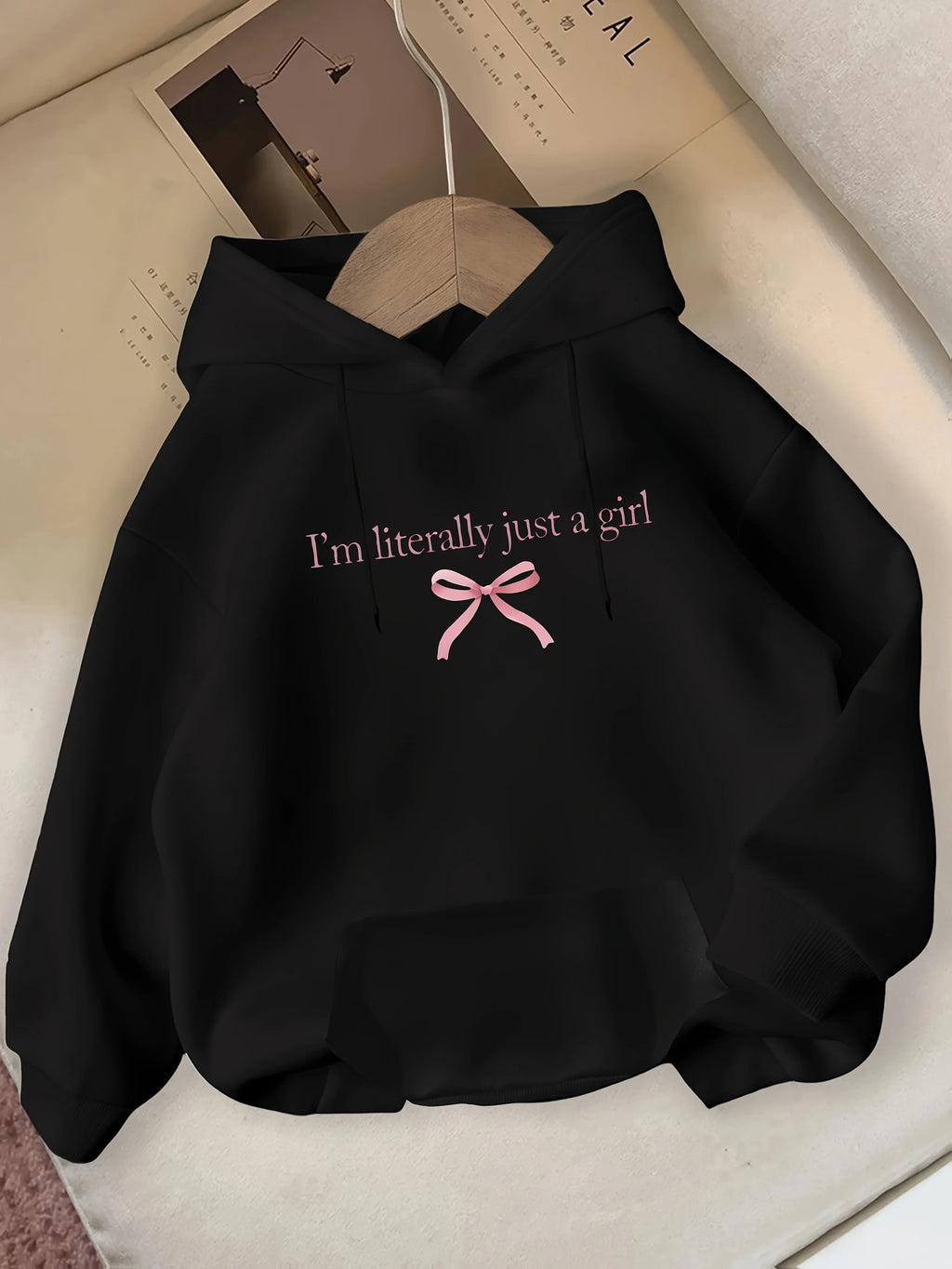 Printed Hooded Sweatshirt Drop Sleeve Slim Fit Pullover