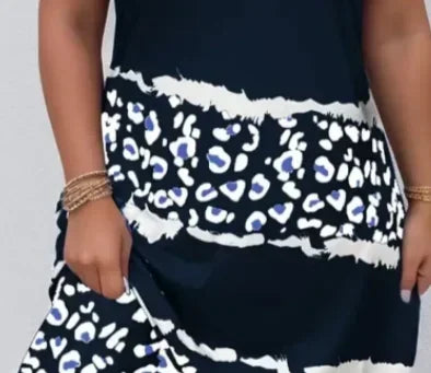 Women's Stripe Leopard Print V-Neck Dress