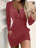 Women's Long-Sleeve Ribbed Knit Bodycon Dress