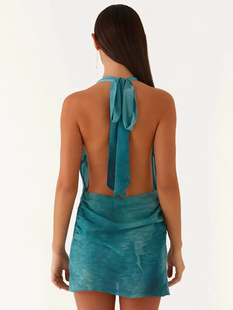Women's Halter Deep V-Neck Mini Dress
