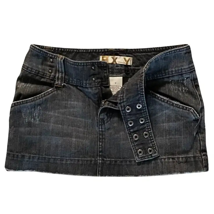 Y2K Adjustable Waist Mini Skirt Harajuku Hot Girl Solid Color Retro Gray Denim Skirt Women Gothic Slim Hip Low Waist Short Skirt