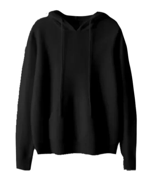 Round Neck Cashmere Hoodie Long Sleeve Slim Fit Pullover with Pocket