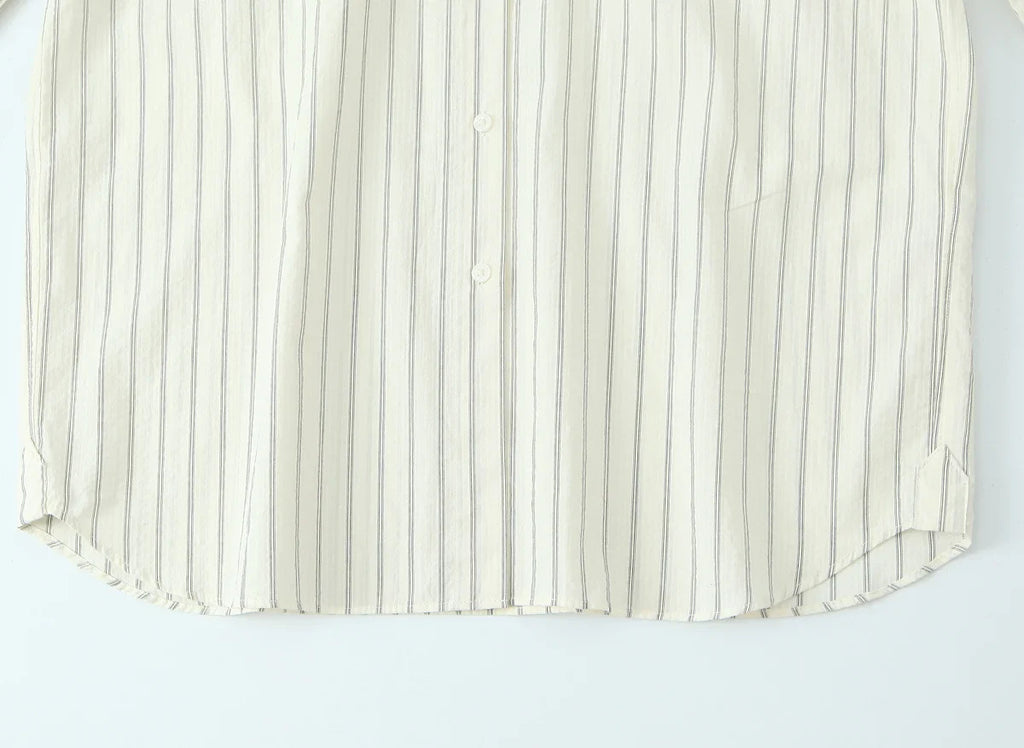 Striped Tie Lapel Long Sleeve Shirt | Women's Casual Loose Versatile Top