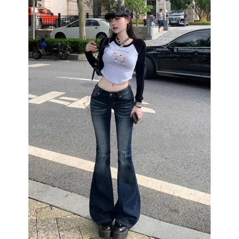 Y2K High Waist Flared Jeans Women Slim Fit Retro Denim Bootcut Pants