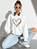 Round Neck Cartoon Print Sweatshirt Long Sleeve Loose Fit with Fur Liner