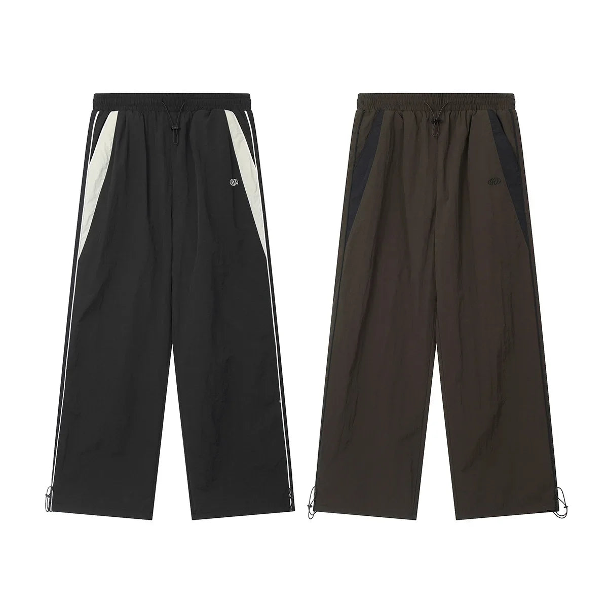 High Waist Wide Leg Patchwork Pants Loose Fit Elastic Waist Pockets
