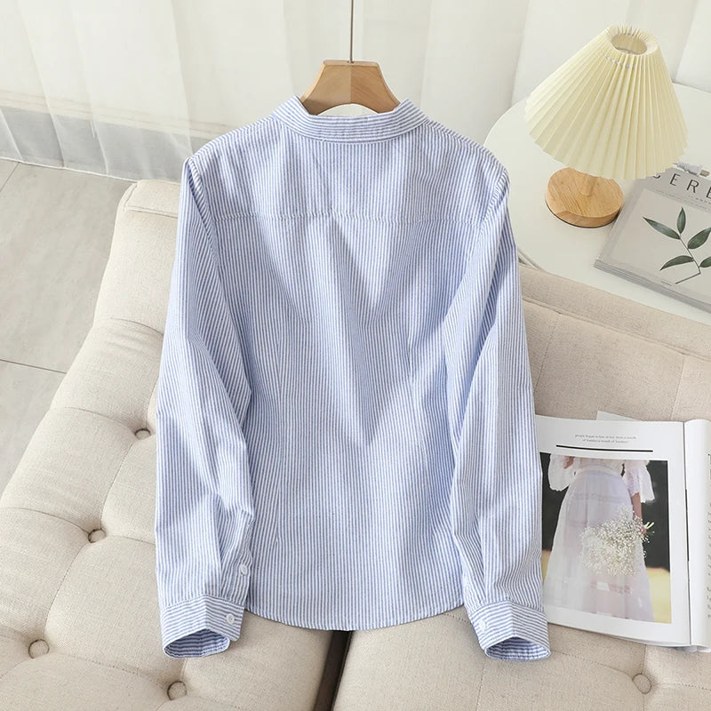Classic Blue & White Striped Shirt | Women's Casual Everyday Blouse