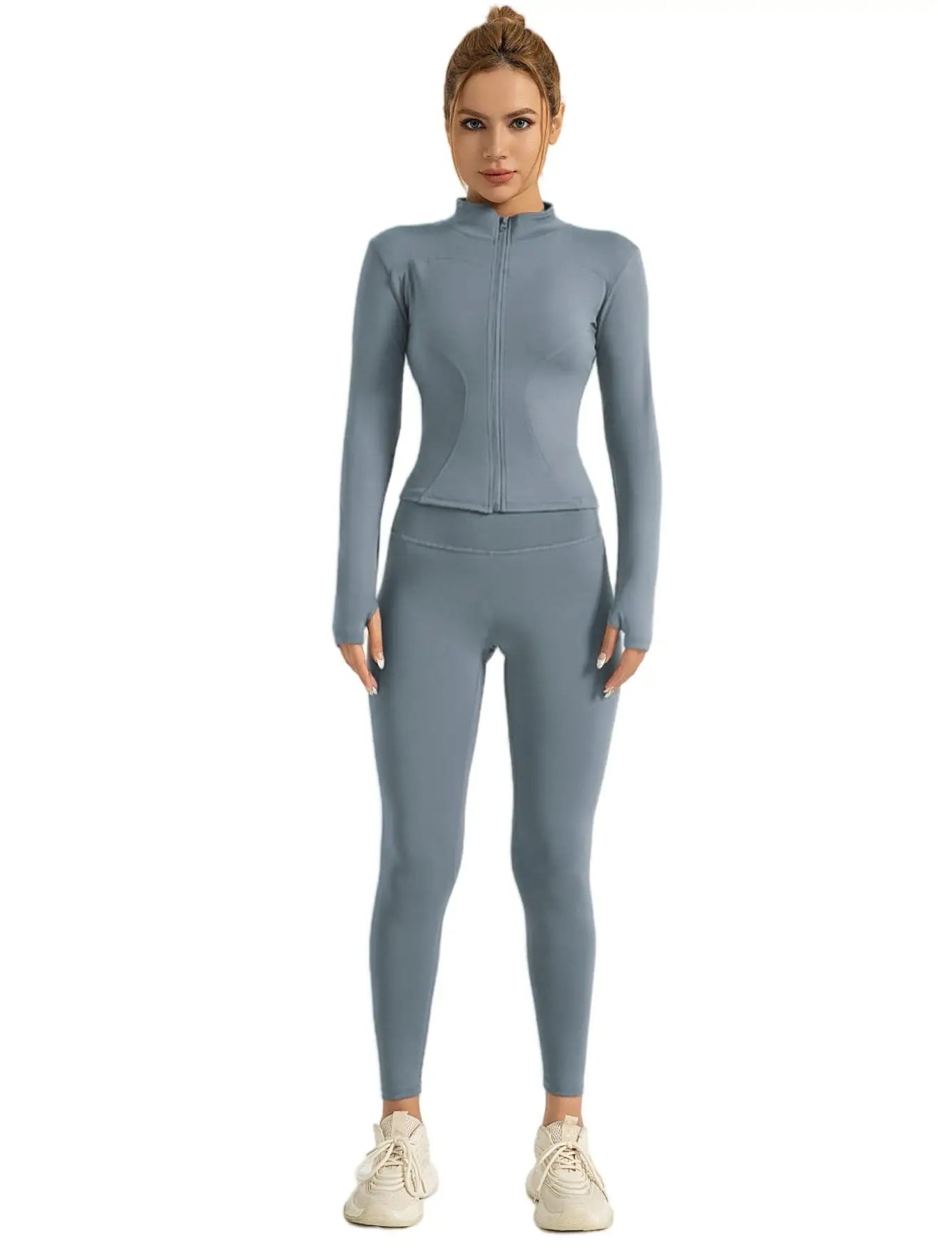 Mock Neck Zip-Up Jacket & High Waist Leggings Set