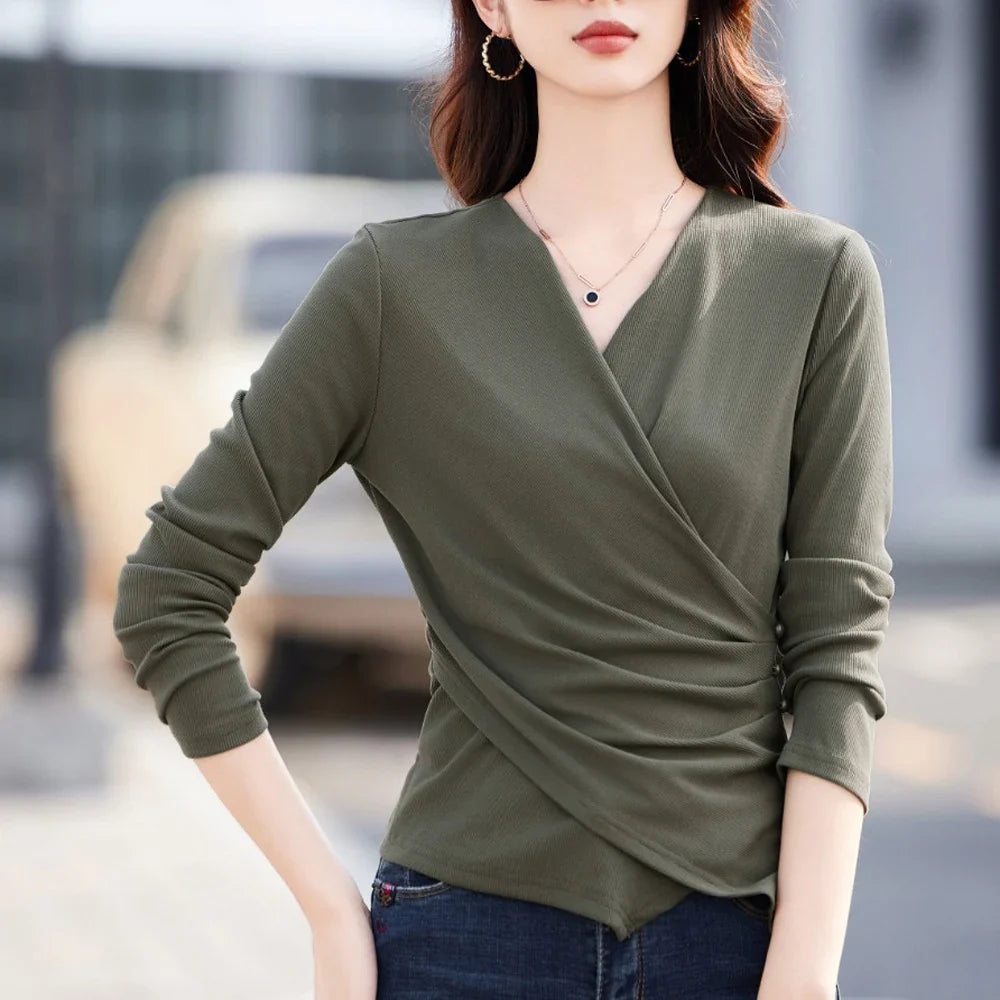 Women's Irregular V-Neck Long-Sleeve T-Shirt