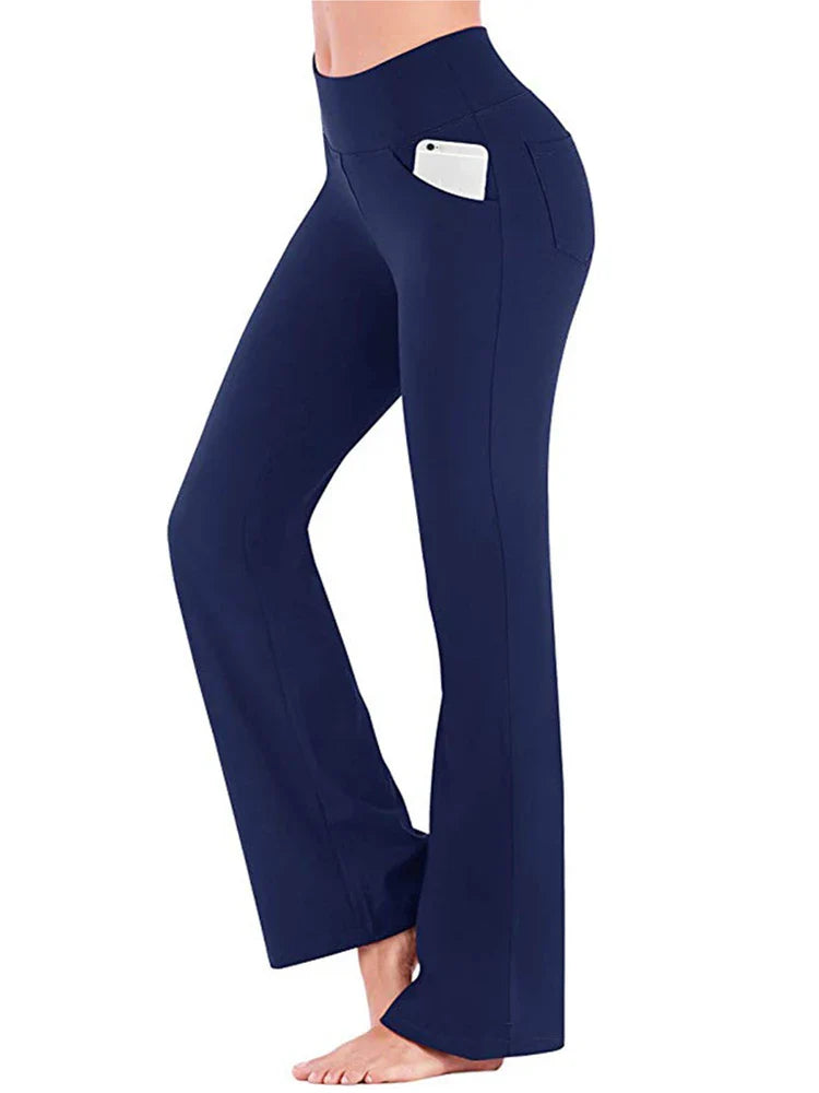 High Waist Wide Leg Pants Slim Fit Pockets Full Length Casual