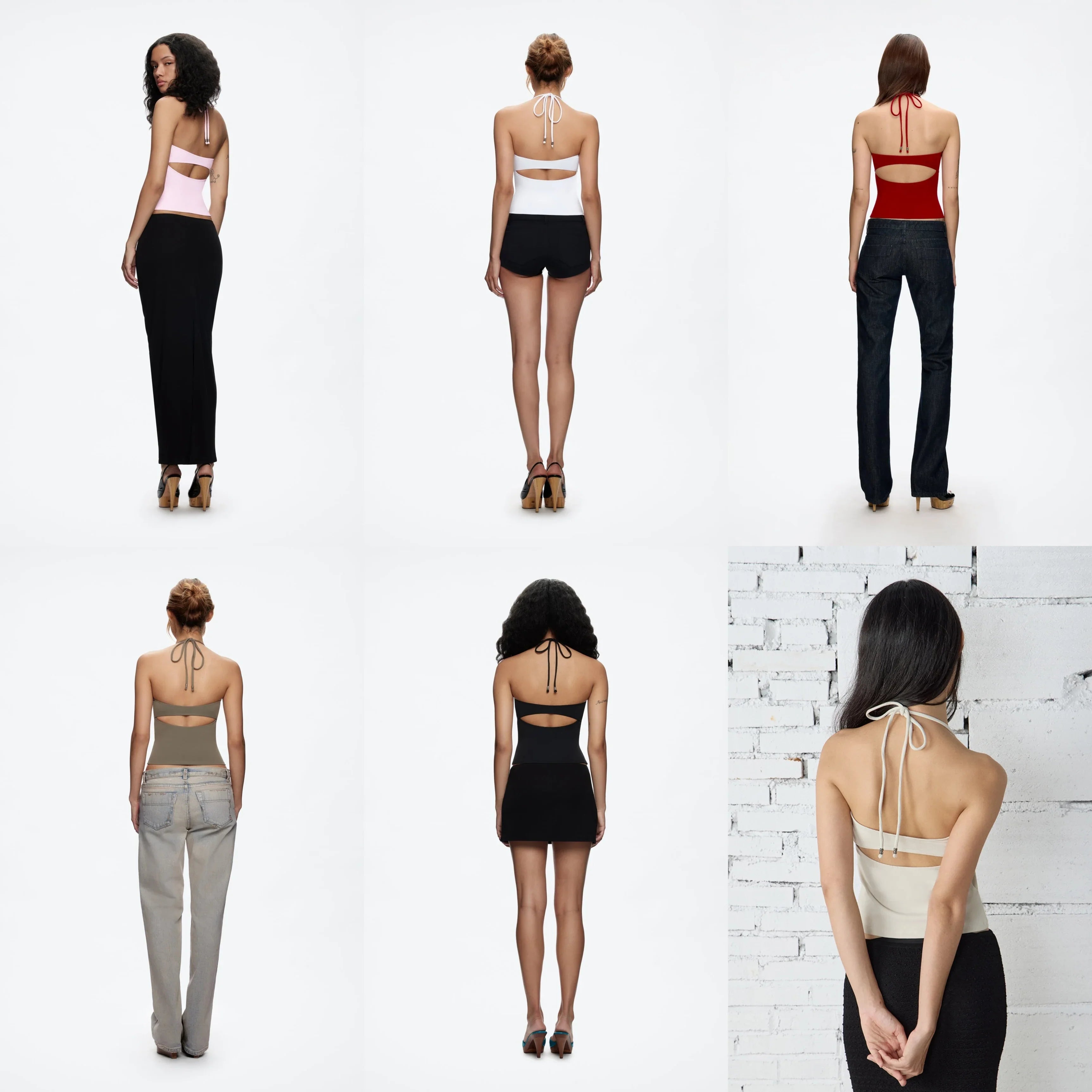 Tank Women's Open-Back Stretchy Camisole Top with Metal Accessories and Self-Tie Shoulder Straps, Low-Neck Sexy Halter Top