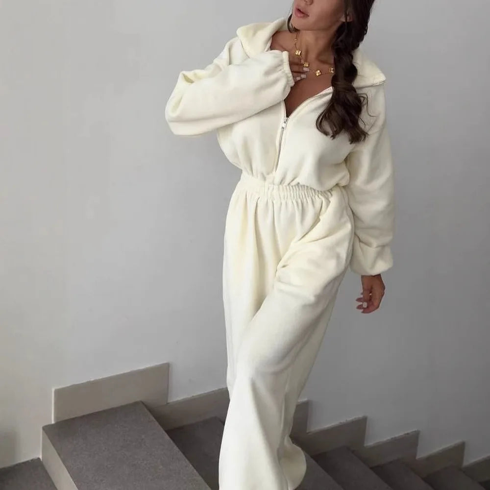 Long-Sleeve Elastic Waist Jumpsuit | Women's Casual Elegant One-Piece