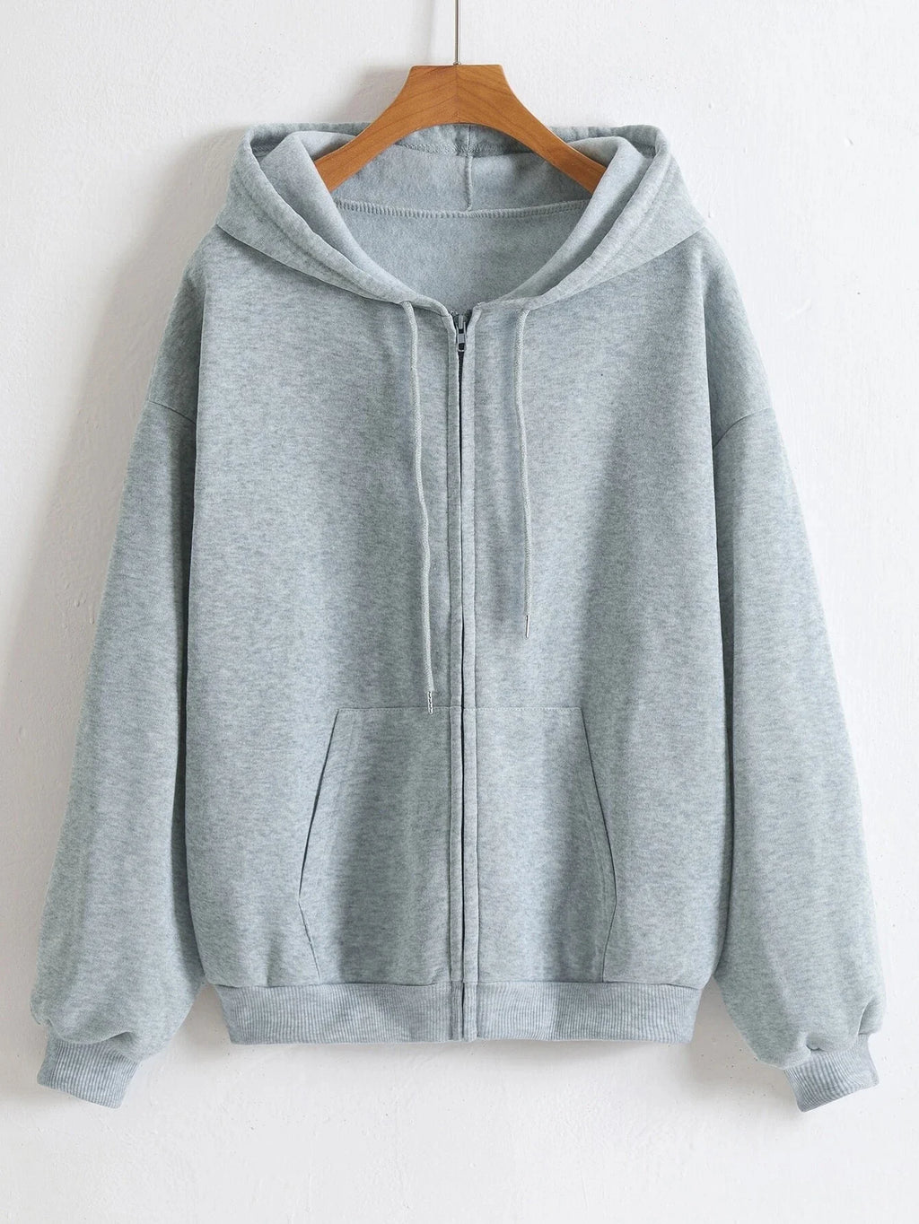 Hooded Zip-Up Fleece Jacket Long Sleeve Loose Fit with Fur Liner