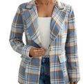 Women's Blazer - Plus Size Plaid Tailored Collar Jacket