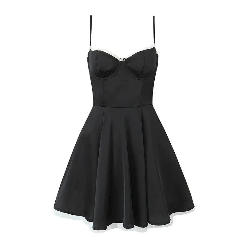 Women Sexy Elegant Sling A-Line Mini Dress Birthday Party Satin Dress