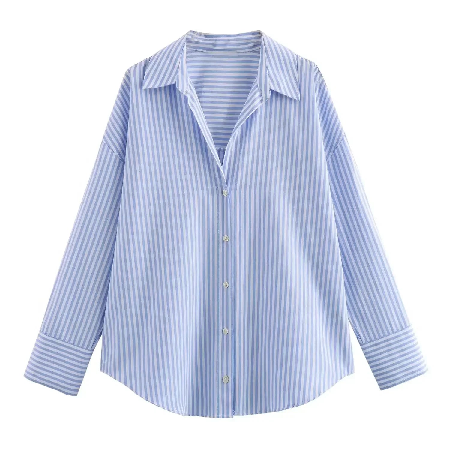 Women's Oxford Button-Up Blouse - Long Sleeve Lapel Shirt