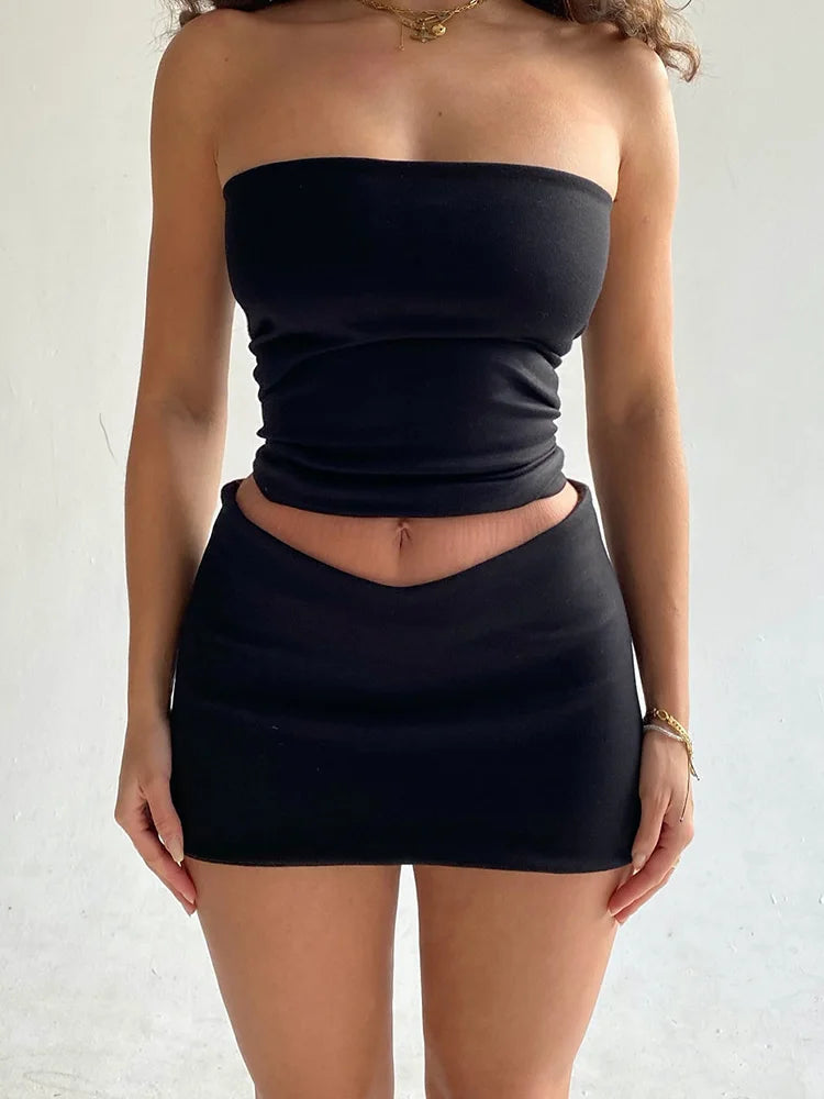 Women's Set - 2-Piece Tube Top & Mini Skirt Matching Set