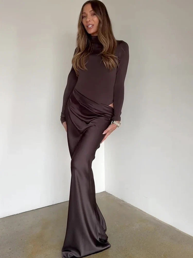 Hollow Out Satin Maxi Dress