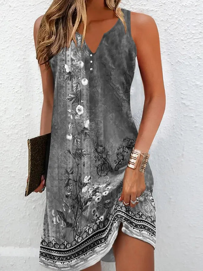 V-Neck Sleeveless Print Mini Dress