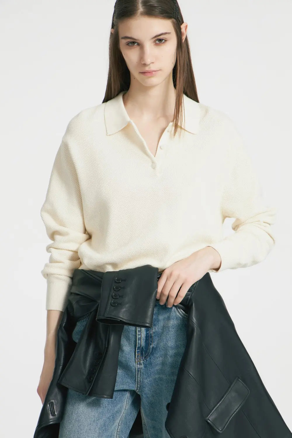 Polo Neck Knit Sweater & Wide Leg Pants Set