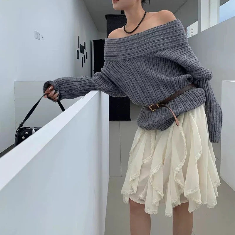 Deeptown Korean Style Lace Tulle Skirt Women Fairycore Sweet Elegant Ruffle Skirts Vintage Streetwear Irregular Layered Skirts