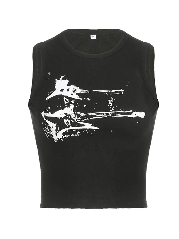 Women's Guitar Print Ribbed Tank Top