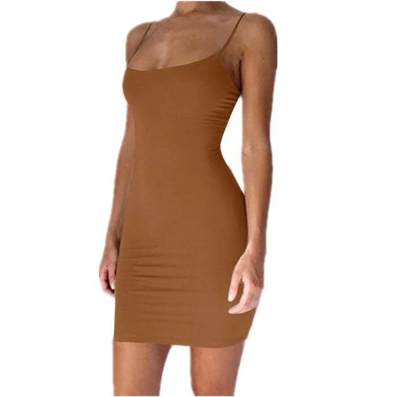 2026 Women Sexy Bodycon Club Party Dresses Short Female Camisole Solid Black Sheath Sundress