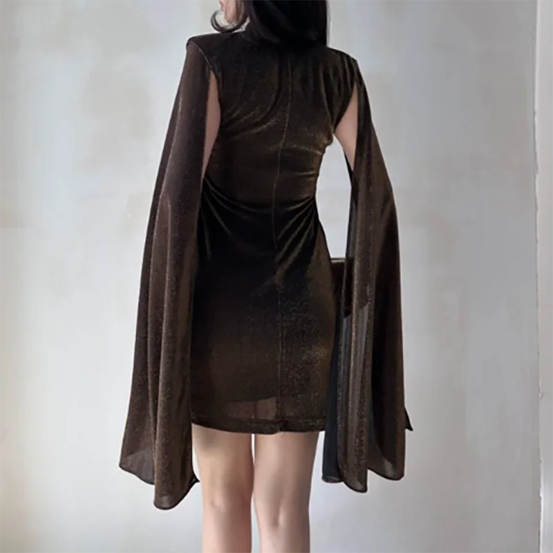 Cape Sleeve Velvet Mini Dress | Women's Elegant O-Neck Office Party Dress