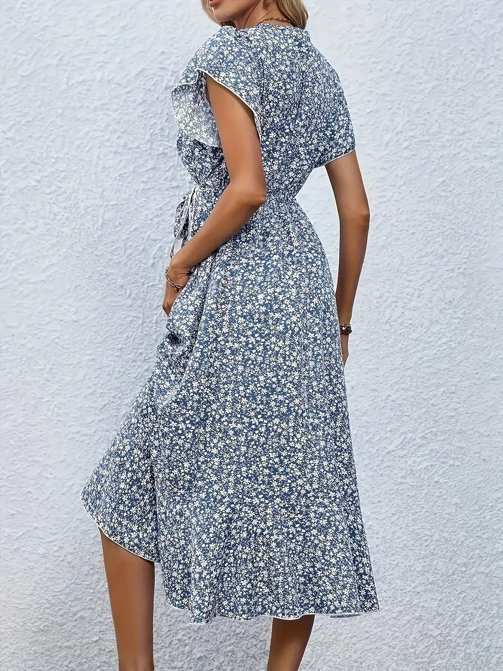 Women's Floral Print V-Neck Long Dress