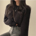 Round Neck Lantern Sleeve Knit Sweater Long Sleeve Loose Fit