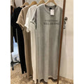 Women's Plus Size Letter Print Dress - Loose Short Sleeve Maxi