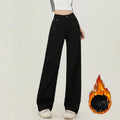 High Waist Fleece-Lined Slim Straight Jeans