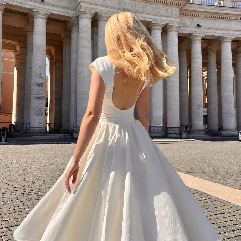 Suninheart Women Circle Cut Out Back Dress Wide Shoulders and Fitted Waist Prom Dress Fluffy Party Dresses