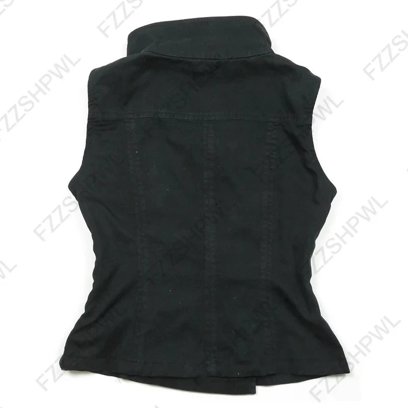 Turtleneck Sleeveless Button-Down Slim Crop Top