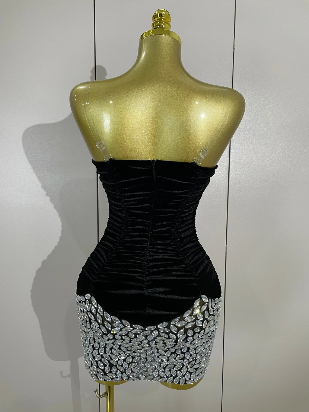 Women's Sparkly Diamond Mesh Velvet Mini Dress